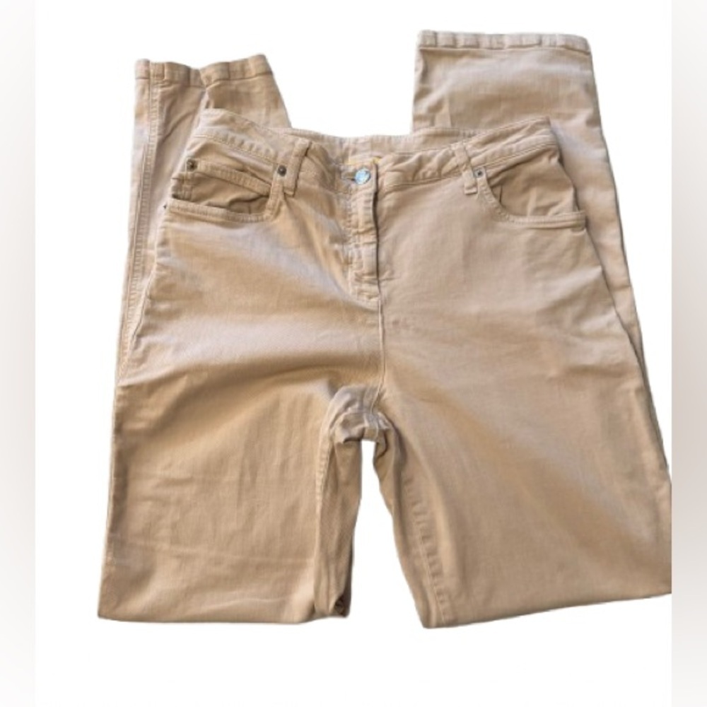 St. John Straight Leg Stretch Jeans Beige Cotton Spandex Size 6 Coastal Neutral - Picture 3 of 8